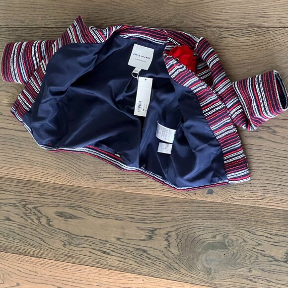 Janie and Jack Red Navy White Striped Tweed Blazer with Rose Bow - NWT - Picture 6 of 6